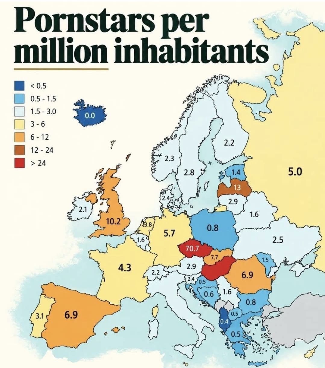 KARTA AVSLÖJAR: Här är Europas okrönta vuxen-stormakter – Tjeckien i absolut särklass